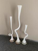 3 witte glazen decoratie vazen, Minder dan 25 cm, Overige materialen, Wit, Zo goed als nieuw