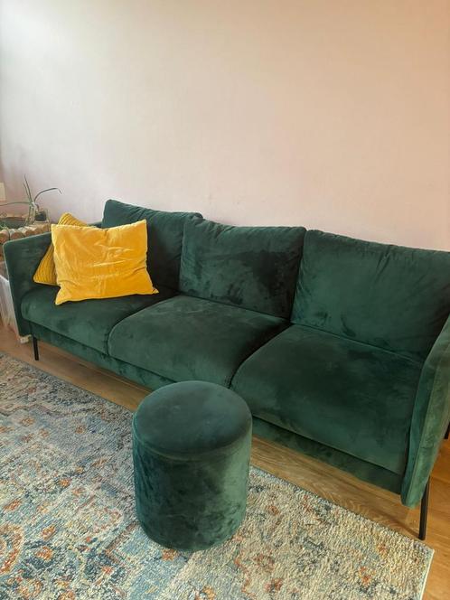 Stijlvolle groene velvet 3-zitsbank – in topstaat!, Huis en Inrichting, Banken | Complete zithoeken, Zo goed als nieuw, Ophalen