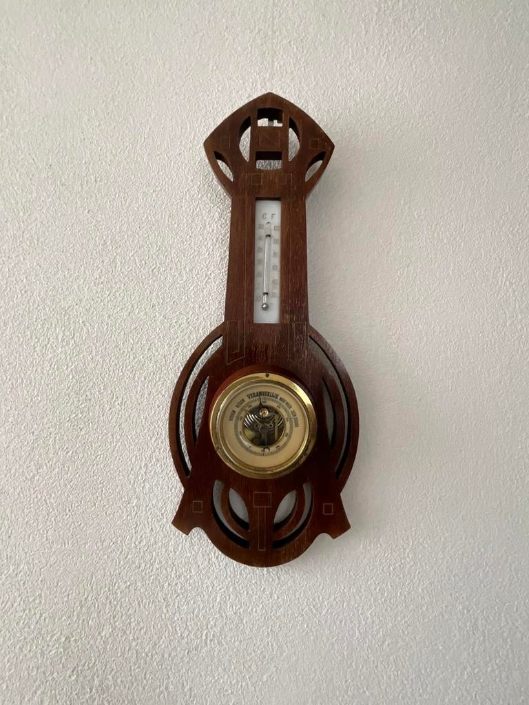 Prachtige Lufft barometer/weerstation in mooi houtsnijwerk, Ophalen, Zo goed als nieuw, Weerstation