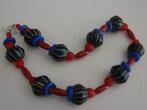 Ketting met zeldzame antieke Krobo poederglas handelskralen., Ophalen of Verzenden, Zo goed als nieuw, Blauw, Overige materialen