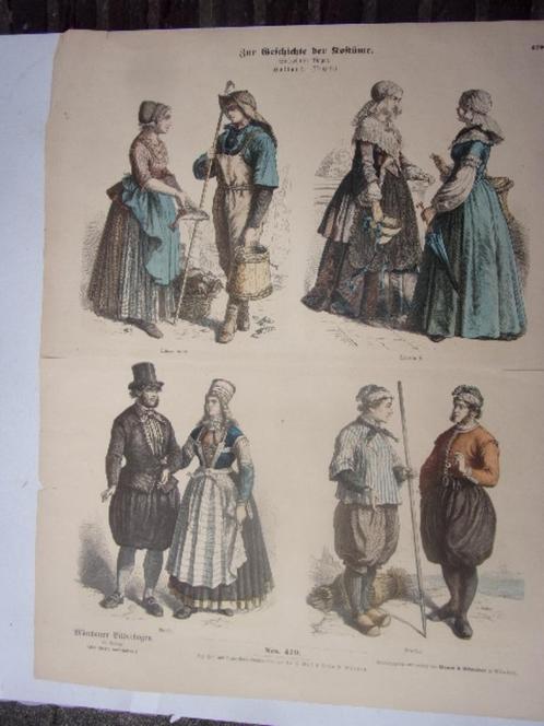 Centsprent Klederdracht Scheveningen Marken Friesland Münch, Antiek en Kunst, Kunst | Etsen en Gravures, Ophalen of Verzenden
