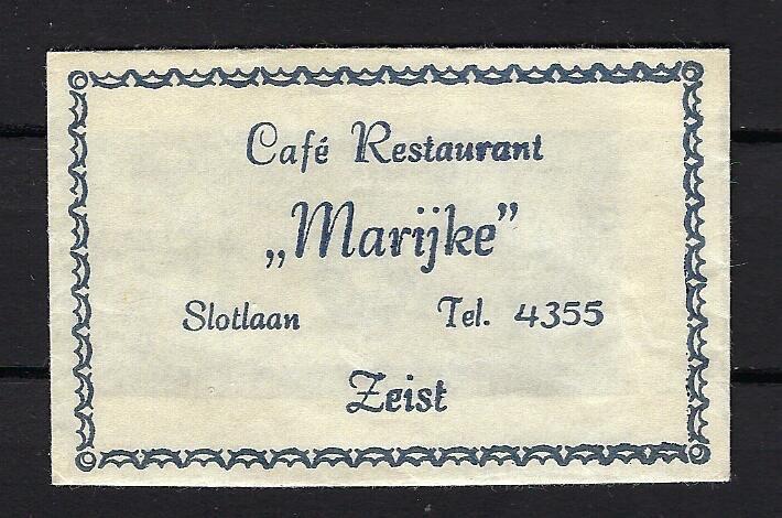 2336 Zeist cafe rest MARIJKE, Ophalen of Verzenden, Nederland