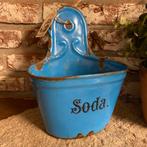 Oud emaille soda bakje / blauw brocante sodabakje, Ophalen of Verzenden