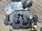PlayStation 3 met controllers, Eye en games - PS3 slim, Met 2 controllers, Ophalen of Verzenden, Slim, Gebruikt