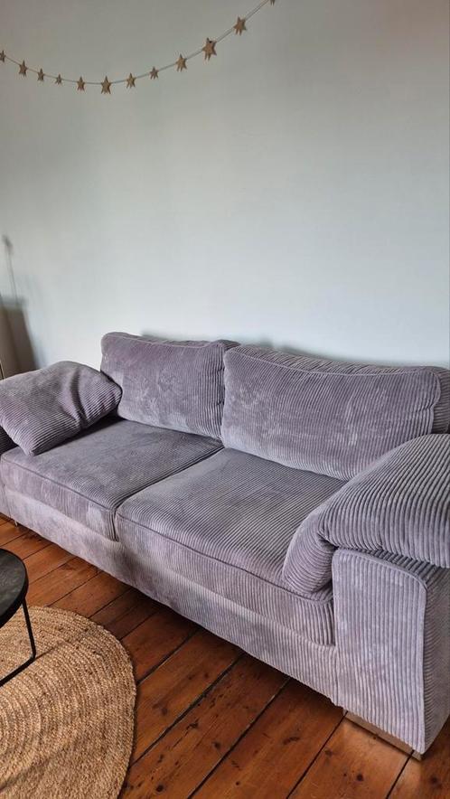 Mooie comfortabele grijze ribstof bank, Huis en Inrichting, Banken | Sofa's en Chaises Longues, Gebruikt, Driepersoons, 200 tot 250 cm