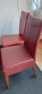 Mooie leren (eetkamer) stoelen 2 x rood  2x bordeauxrood, Minder dan 50 cm, Gebruikt, Ophalen