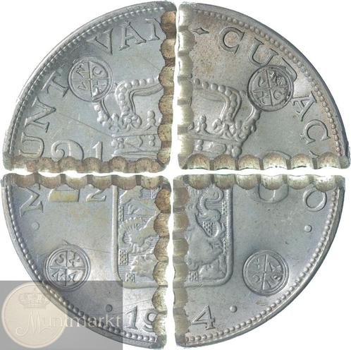 Curaçao - Gevierendeelde 2½ gulden 1944 met klop E35 "VNCX", Postzegels en Munten, Munten | Nederland, Setje, 2½ gulden, Koningin Wilhelmina