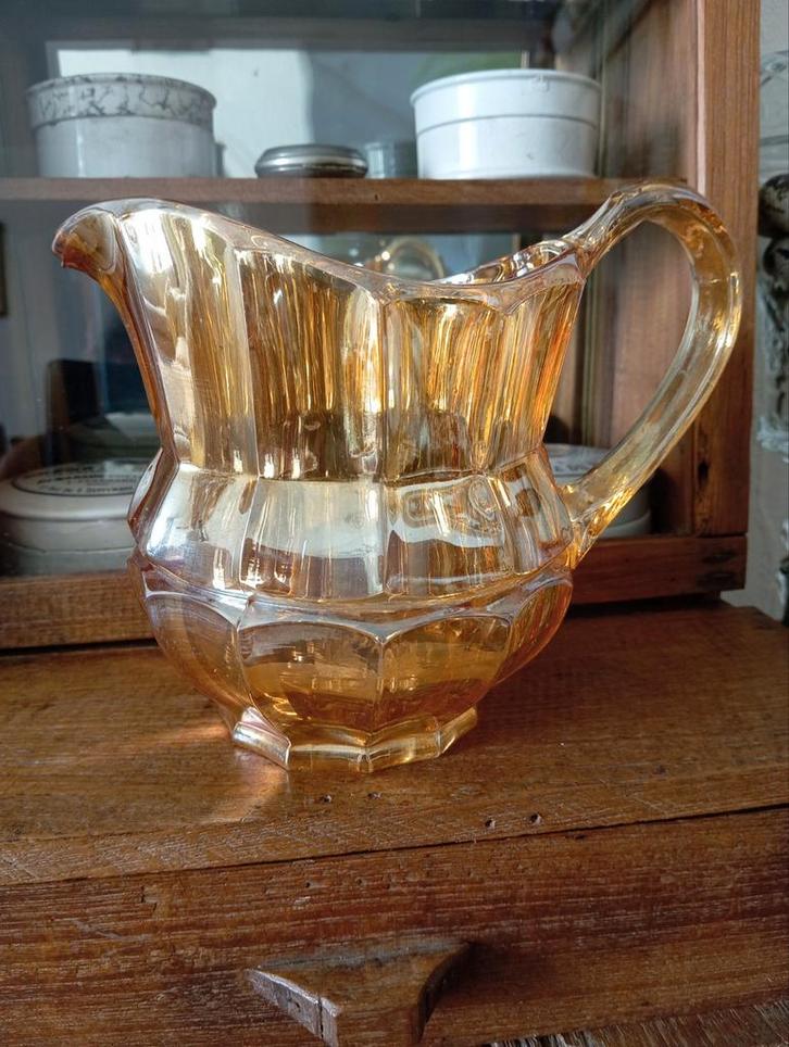 Prachtige art deco schenkkan, waterkan Carnival glas, Antiek en Kunst, Antiek | Vazen, Ophalen of Verzenden