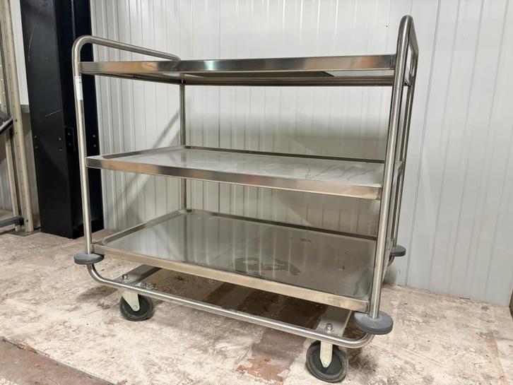 3x Blanco RVS serveerwagen 3 etages | Horeca transportkar, Huis en Inrichting, Tafels | Bijzettafels, Gebruikt, Rechthoekig, 60 cm of meer