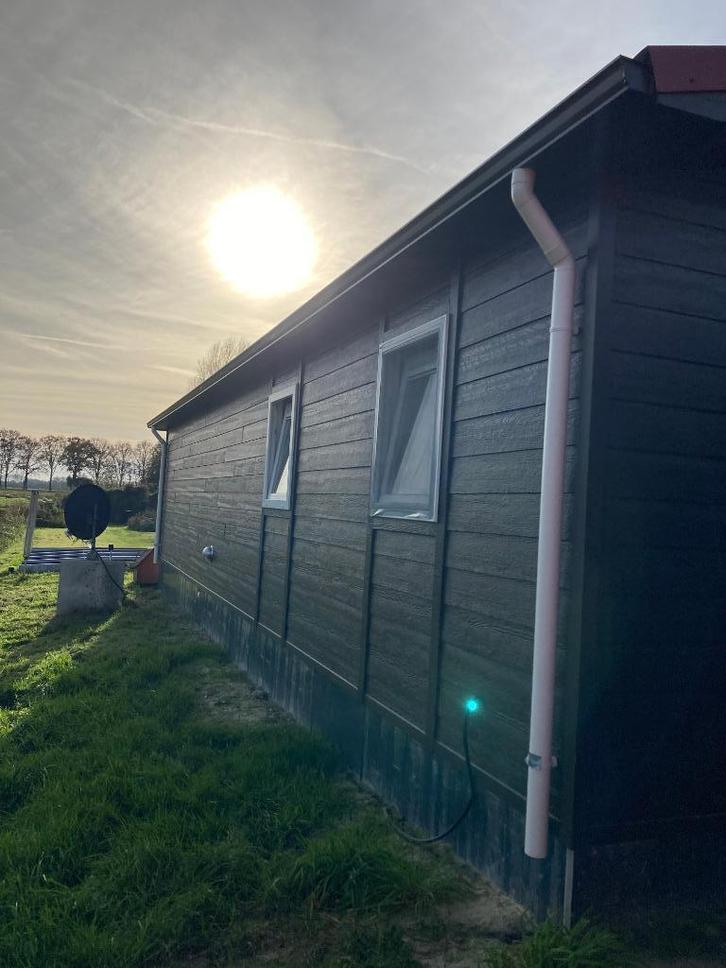 Kunststof groen spiegel-chalet, sauna, wintergeschikt 13x4,5, Caravans en Kamperen, Stacaravans, tot en met 2, Ophalen