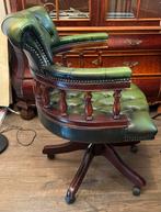 Groene lederen bureaustoel / captains chair Chesterfield, Huis en Inrichting, Bureaustoelen, Ophalen, ., Zo goed als nieuw, .