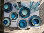 Elin blauw/groene 6 delig serviesset, borden, kommen, Huis en Inrichting, Ophalen, Gebruikt, Effen, Aardewerk
