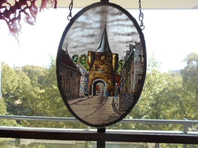 2 antiek ovale  glas in lood raam hangers, Ophalen of Verzenden