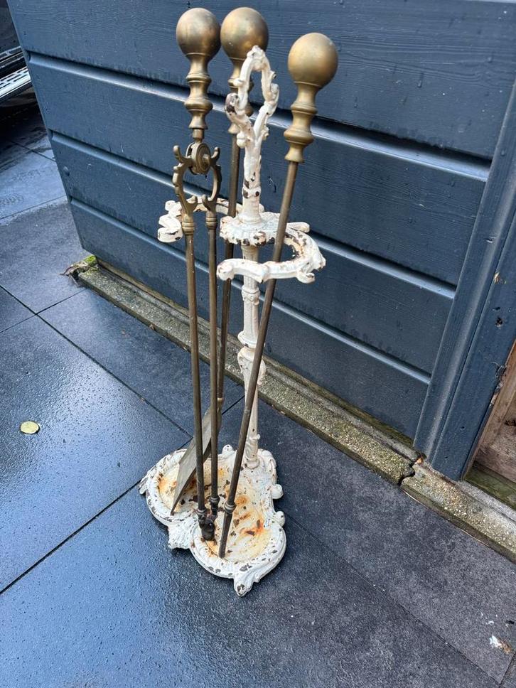 Antieke Haardstel met Standaard, Huis en Inrichting, Haarden, Gebruikt, Houthaard, Ophalen