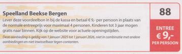Speelland Beekse Bergen entree € 9,- p.p. Postcode bon nr 88 beschikbaar voor biedingen