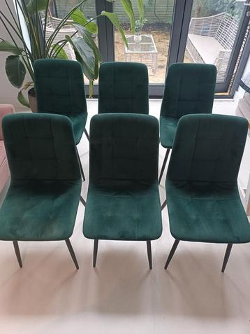 Groenfluwelen zitstoel, set van 6 stoelen.