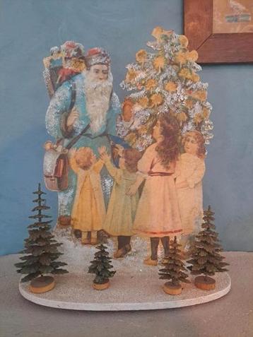 kerst plaat / tafereel met kerstman en kinderen in sneeuw beschikbaar voor biedingen