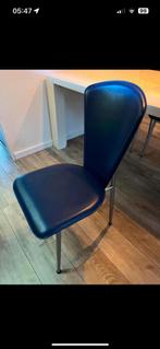 Eet kamer stoelen 6x blauw leer z.g.a.n., Blauw, Leer, Ophalen of Verzenden, Zo goed als nieuw