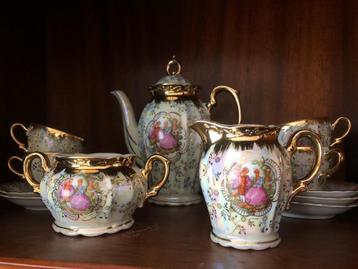 Vintage lusterware theeservies - 10 delig met vergulde detia beschikbaar voor biedingen