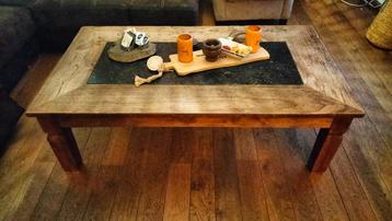 brocante salontafel 140x80 cm natuursteen - hardhout beschikbaar voor biedingen
