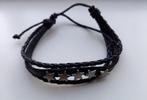Armbandje 3 leertjes zwart en 5 sterren, Verzenden, Nieuw, Zwart, Leer