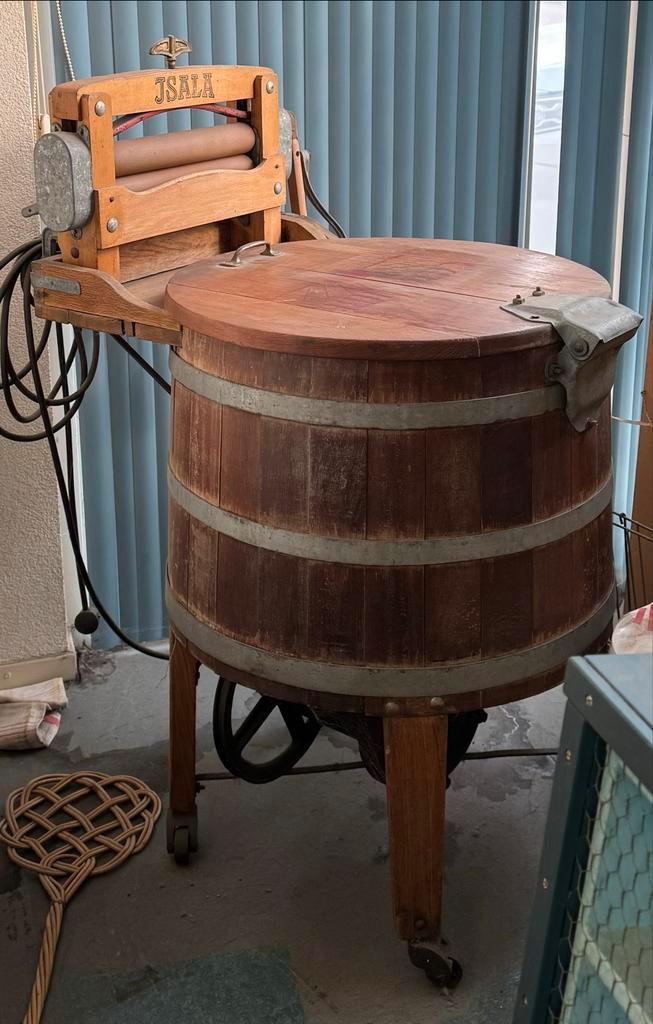 Antieke Houten Wastobbe met Wringer - Jsala, Antiek en Kunst, Antiek | Overige Antiek, Ophalen of Verzenden