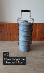 EMAILLE GRIJSGEWOLKTE 5 PANS RANTANG/ETENSDRAGER., Ophalen of Verzenden