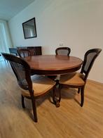 Antieke Eettafel met 4 Stoelen, Gebruikt, Rond, Kersenhout, Vier personen