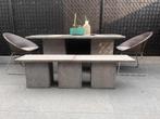 Natuursteen tafel met bank en twee wicker stoelen, Ophalen, Gebruikt, Rechthoekig, Wicker