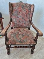 Antieke fauteuil met botanisch motief, Huis en Inrichting, Fauteuils, Hout, Gebruikt, Minder dan 75 cm, 50 tot 75 cm
