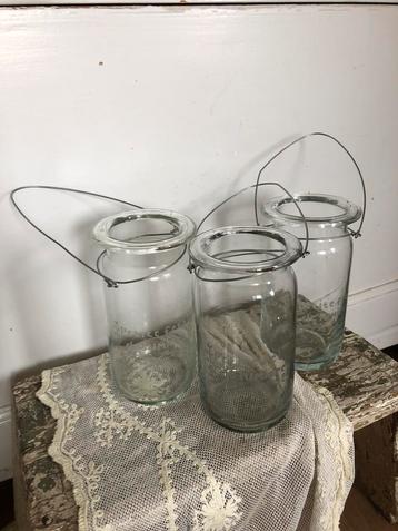 Brocante glazen lantaarns ( 3) beschikbaar voor biedingen