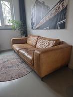 Stoere leren bank cognac, Huis en Inrichting, Ophalen, Gebruikt, Driepersoons, Rechte bank
