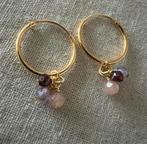 Zilveren vergulde oorbellen 15mm met jade stenen, Sieraden, Tassen en Uiterlijk, Oorbellen, Ophalen of Verzenden, Nieuw, Goud