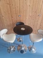 Hoge Glazen Tafel met 3 Krukken, Huis en Inrichting, Ophalen, Gebruikt, In hoogte verstelbaar, Metaal