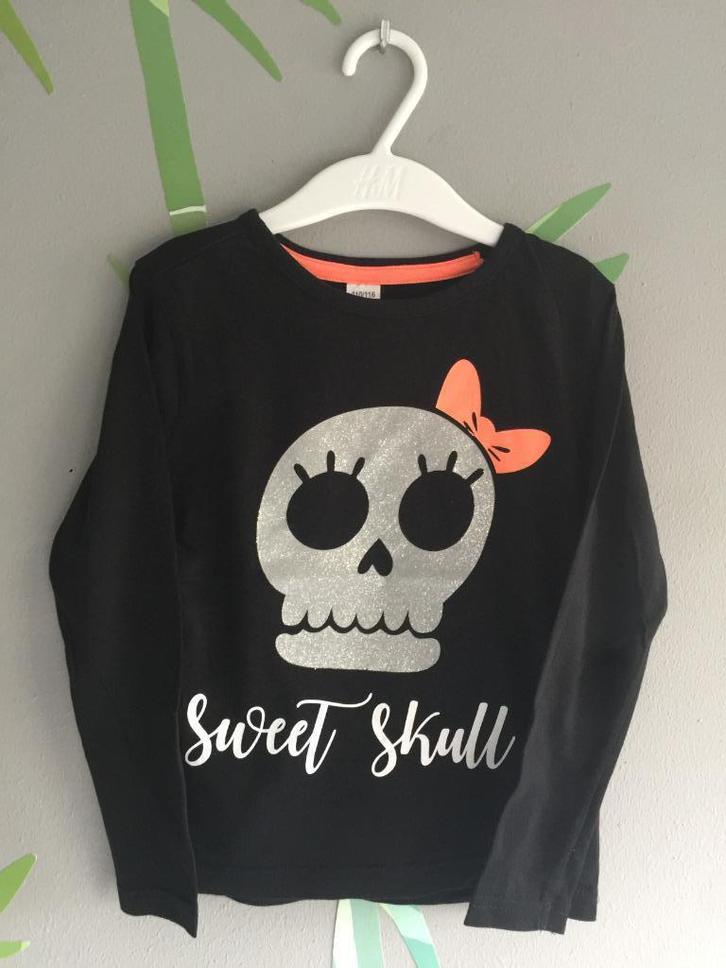 Halloween Shirt met Glitter Skull mt 116, Kinderen en Baby's, Kinderkleding | Maat 116, Zo goed als nieuw, Meisje, Shirt of Longsleeve
