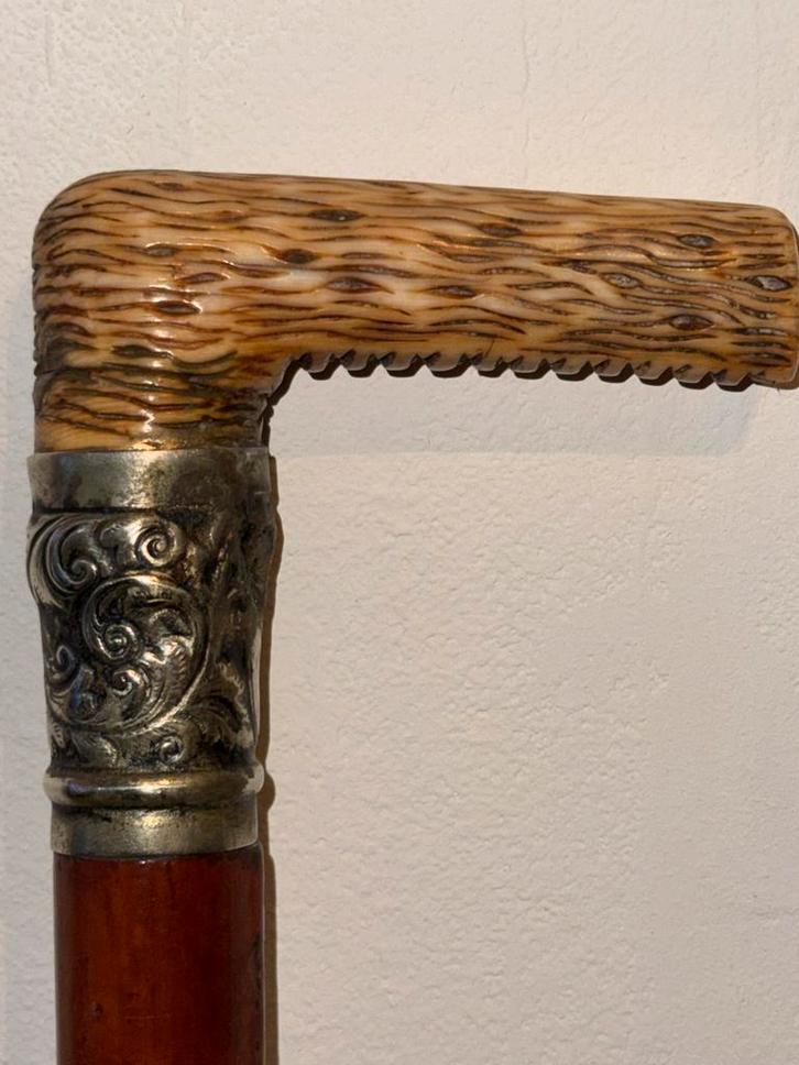 Mooie antieke wandelstok totaal 86 cm tussenstuk zilver, Diversen, Wandelstokken, Zo goed als nieuw, Ophalen of Verzenden