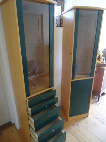 vitrinekastje vitrine wand meubel beuken groen verlichting beschikbaar voor biedingen