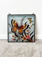 Vintage raamhanger met vlinders, 26x26cm. 60s 70s boho retro, Verzenden, Gebruikt