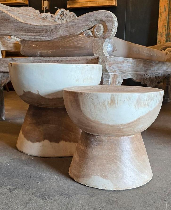 Bijzettafeltjes Batu, Huis en Inrichting, Tafels | Bijzettafels, Nieuw, Rond, Minder dan 45 cm, Minder dan 55 cm, Hout, Ophalen