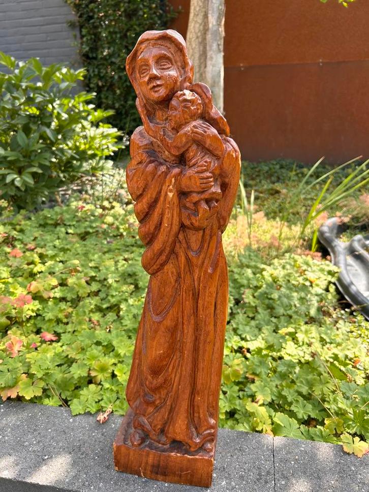Handgesneden groot houten heiligenbeeld Maria met kind, Antiek en Kunst, Kunst | Beelden en Houtsnijwerken, Ophalen of Verzenden