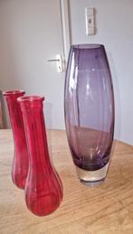 Diverse Glazen Vazen Set - Paars & Rood, Ophalen