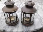 Antiek koperen lantaarns met kristalglas, Ophalen of Verzenden