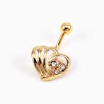 Verguld Harten Navelpiercing met Zirkonias - RVS, Navelpiercing, Staal, Birgitta-Gracht 33, 6465 EL Kerkrade, Nederland, Verzenden