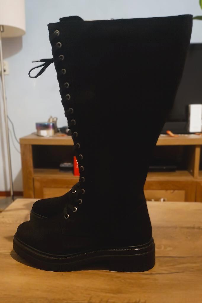 Leren laarzen, brede kuit, maat 38 wide fit, Ulla Popken, Kleding | Dames, Schoenen, Nieuw, Hoge laarzen, Zwart, Verzenden