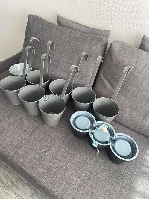 8 Nieuwe grijs metalen Planten Hangers+ 1 Kruiden kweekbakje, Tuin en Terras, Bloembakken en Plantenbakken, Nieuw, Overige materialen