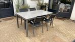 Stevig en stijlvol tuinstel met granieten tafelblad 4stoelen, Ophalen, Gebruikt
