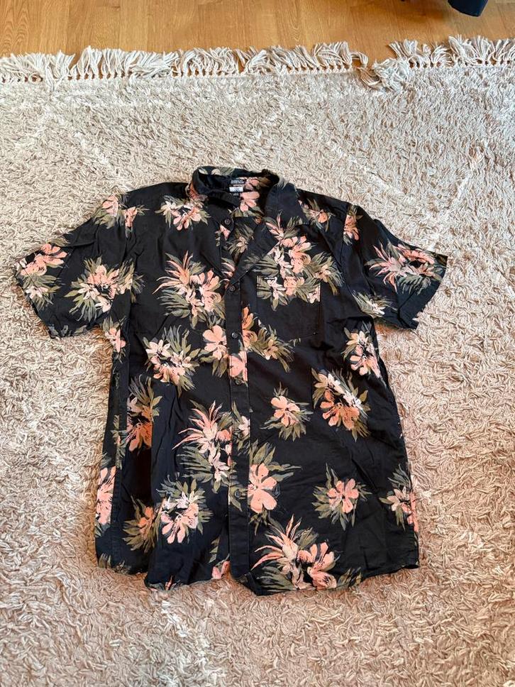 Bloemenprint Overhemd Korte Mouw ZGAN - Maat XL, Kleding | Heren, Overhemden, Zo goed als nieuw, Halswijdte 43/44 (XL), Zwart