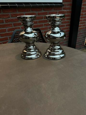 Zilveren set van 2 kandelaar - glanzend - 26 cm hoog beschikbaar voor biedingen
