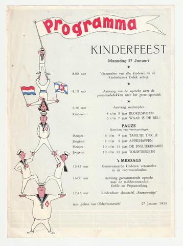 m.s. Johan van Oldenbarnevelt programma Kinderfeest 1958 beschikbaar voor biedingen