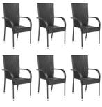 Tuinstoelen stapelbaar 6 st poly rattan zwart, nieuw in doos, Ophalen of Verzenden, Nieuw, Zwart